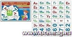 Русский алфавит с названиями букв, цифры и математические знаки. Комплект карточек