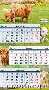 Календарь квартальный на 3-х спиралях с курсором "Символ года" 2021