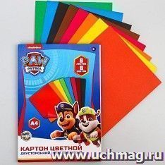 Картон цветной двусторонний немелованный "PAW PATROL" А4, 8 листов, 8 цветов