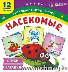 Насекомые: 12 развивающих карточек с красочными картинками, стихами и загадками для занятий с детьми