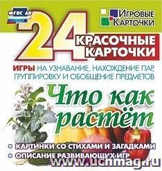 Что как растет. 24 красочные карточки игры на узнавание, нахождение пар, группировку и обобщение предметов. Картинки с загадками, описание развивающих игр