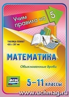 Математика. Обыкновенные дроби. 5-11 классы: Таблица-плакат 420х297