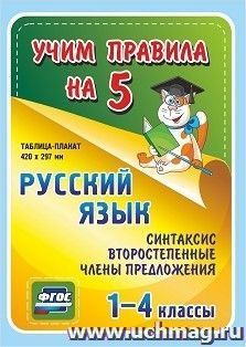 Русский язык. Синтаксис. Второстепенные члены предложения. 1-4 классы: Таблица-плакат 420х297