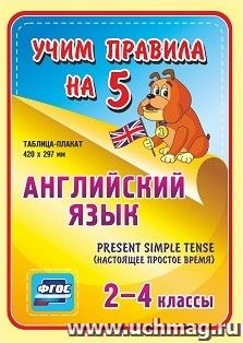 Английский язык. Present Simple Tense (настоящее простое время). 2-4 классы: Таблица-плакат 420х297
