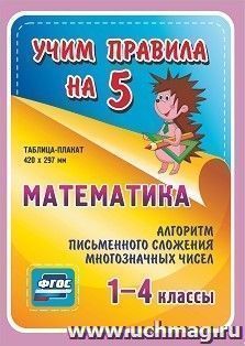 Математика. Алгоритм письменного сложения многозначных чисел. 1-4 классы: Таблица-плакат 420х297 — интернет-магазин УчМаг