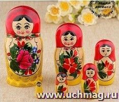 Матрёшка "Семёновская", красный платок, 6-кукольная