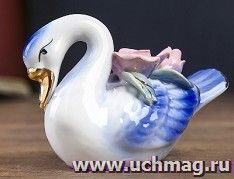 Фигурка "Лебедь с букетом роз", цветная со стразами