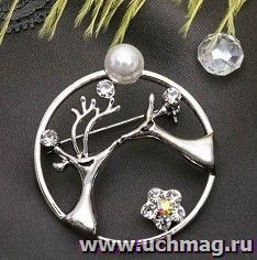 Брошь "Олени влюбленные", белая в серебре