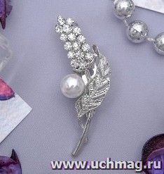 Брошь "Цветок" люпин, белая, в серебре