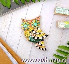 Брошь "Филин" калейдоскоп, цветная в золоте