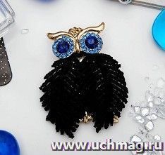 Брошь "Филин", черная в золоте