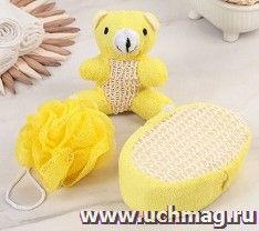 Набор банный, 3 предмета. Игрушка-мочалка, губка, мочалка
